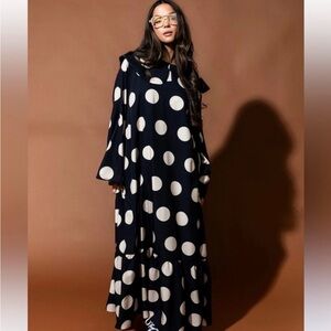 Polka Dot Maxi Dress in Black and crem